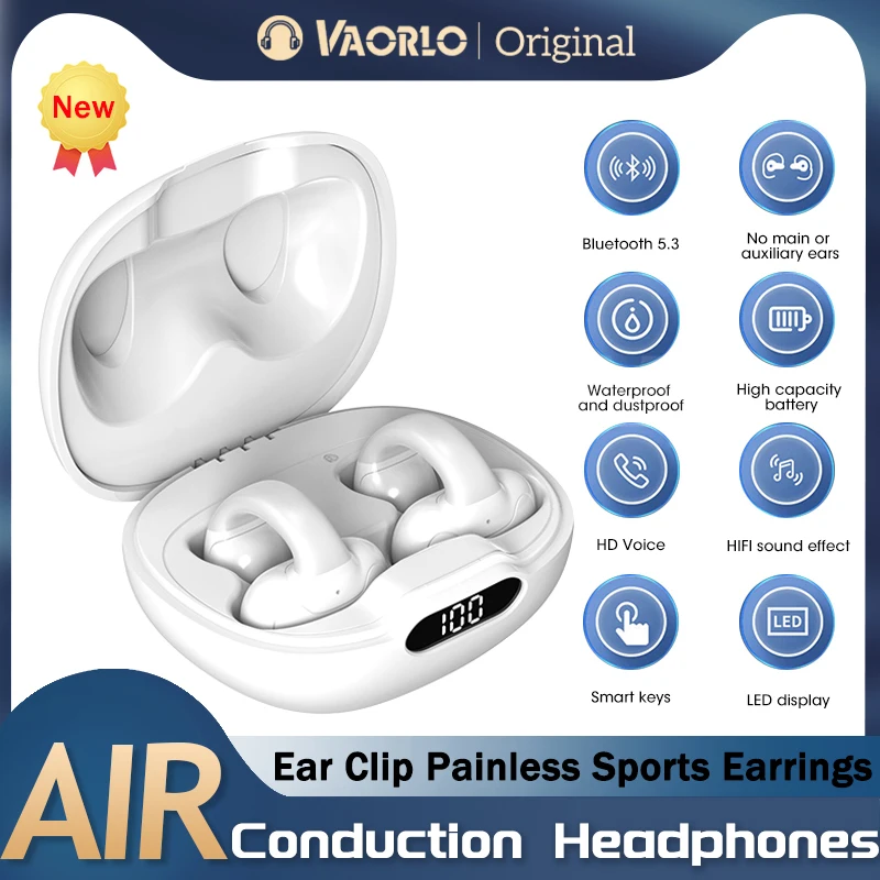 Air Bone Conduction Bluetooth 5.3 Auricolari Cuffie Wireless Tws Earclip Design Auricolari A Led Gancio Per L'Orecchio Cuffie Sportive Con Microfono