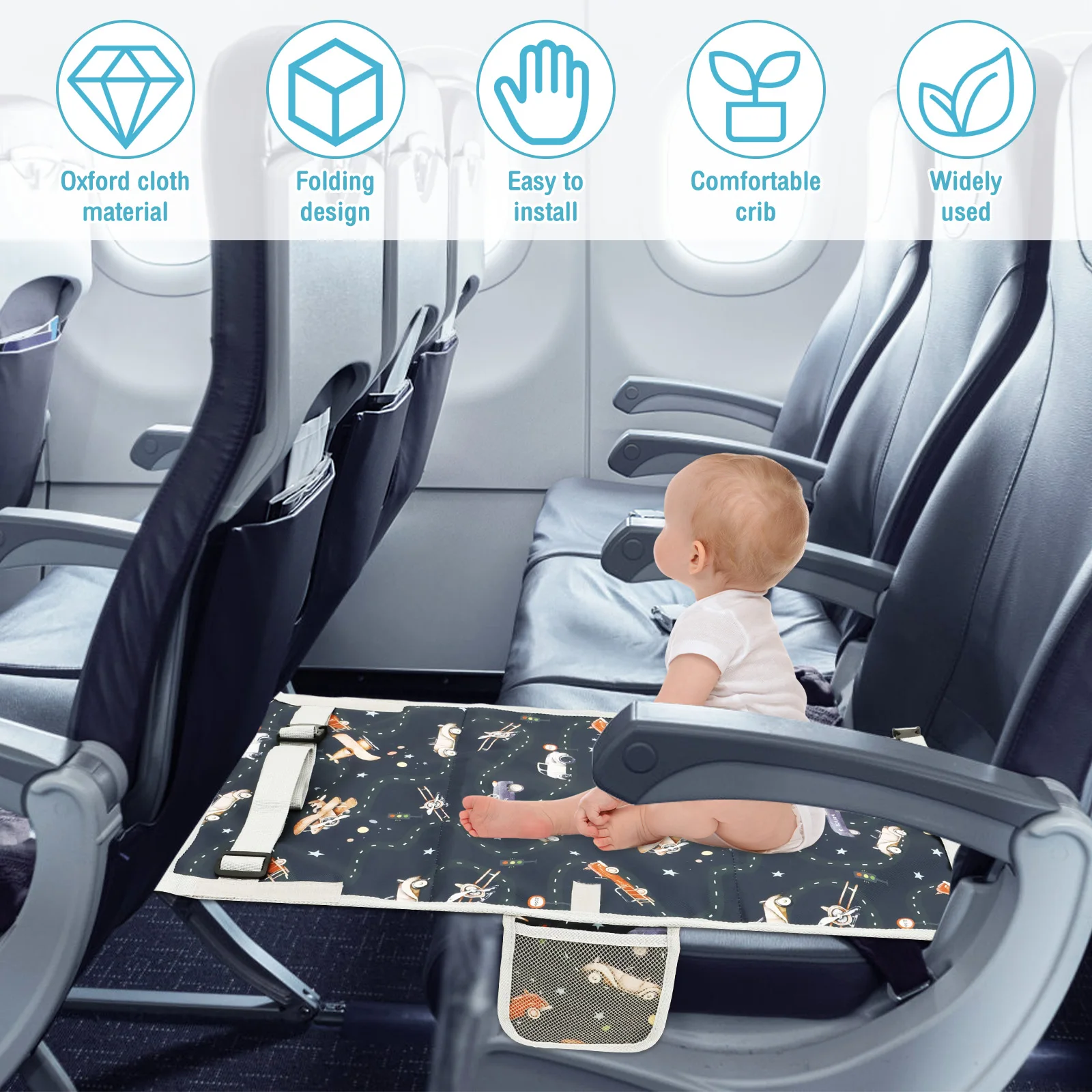 Toddler Airplane Bed Oxford Cloth Toddler Plane Seat Extender Portable Breathable Travel Foot Rest Hammock Kids Bed for Car 6