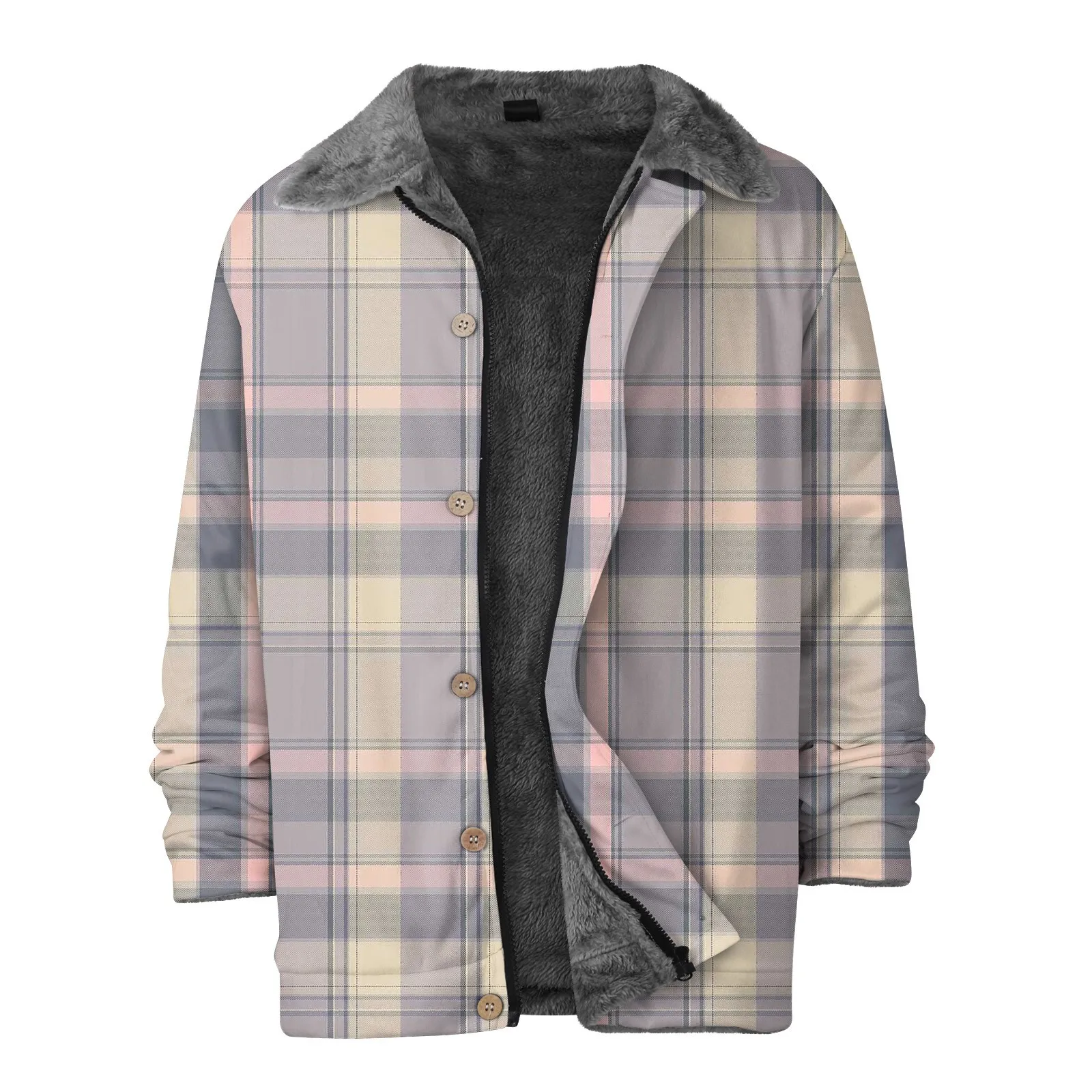 

Mens jacket Fleece Lined Jacket Casual Zipper Thicken Plaid Print Coats Winter Warm Thermal Outdoor Coat Fashion Streetwear