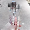 Tenedor de acero inoxidable con mango de perla: Elegancia para Postres y Pastas | Emoape