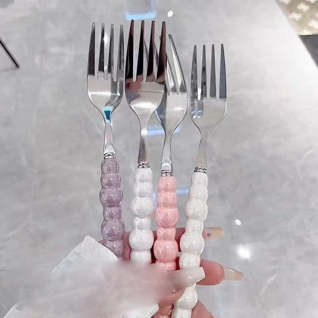 Tenedor de acero inoxidable con mango de perla: Elegancia para Postres y Pastas | Emoape
