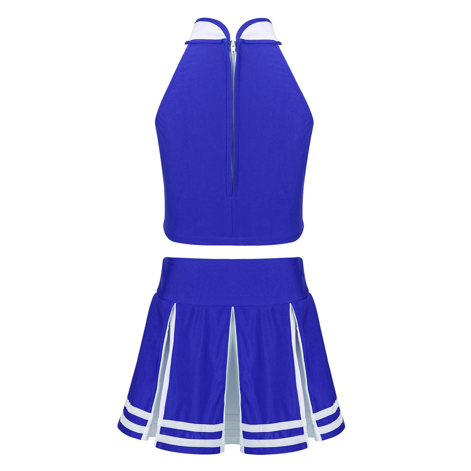 Kids Girls Cheerleading Costume Cheerleader Outfit Sleeveless Zippered Tops with Pleated Skirt School Stage Performance Clothes