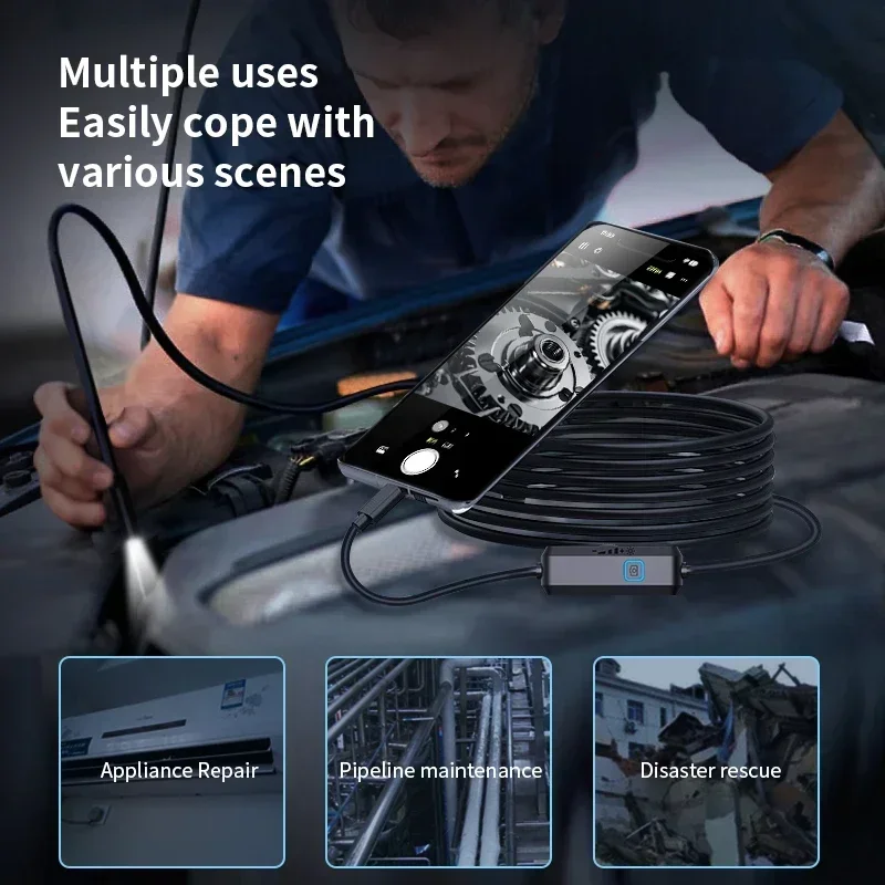 Max 16.4ft Endoscope Automotive Boroscope Inspection Device Camera 8mm For IOS Android Smart Phone Type C Cars Mobile 5