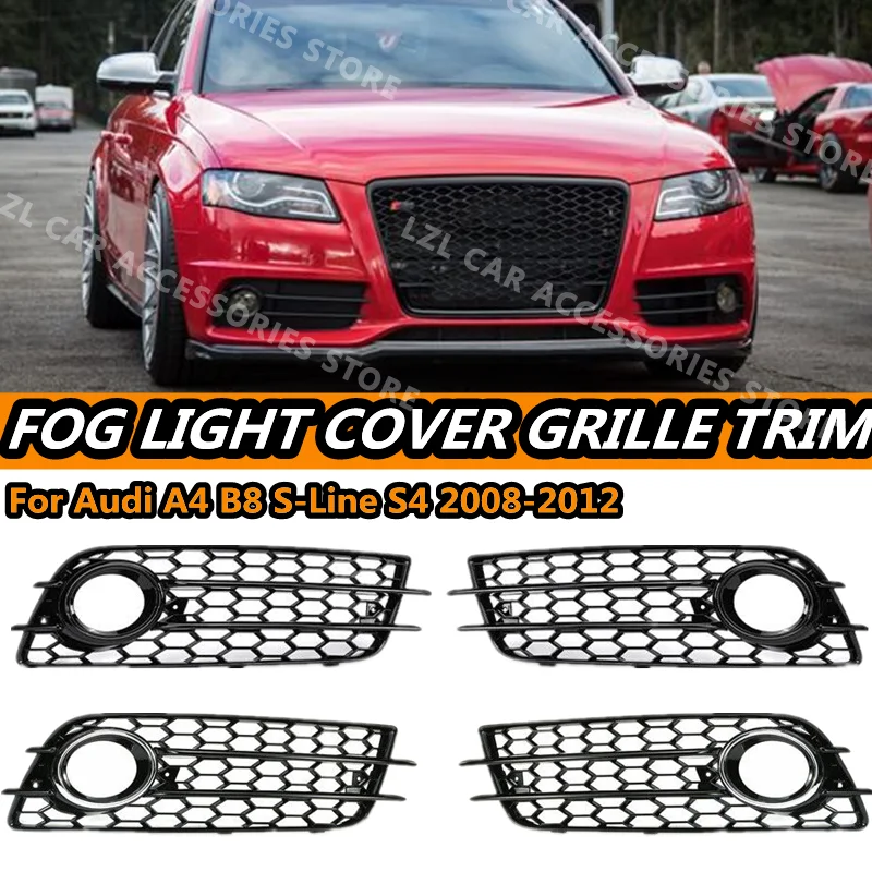 For 2008-2012 Audi S4 A4 B8 S-Line Honeycomb Fog Light Cover Grille Bezels Black