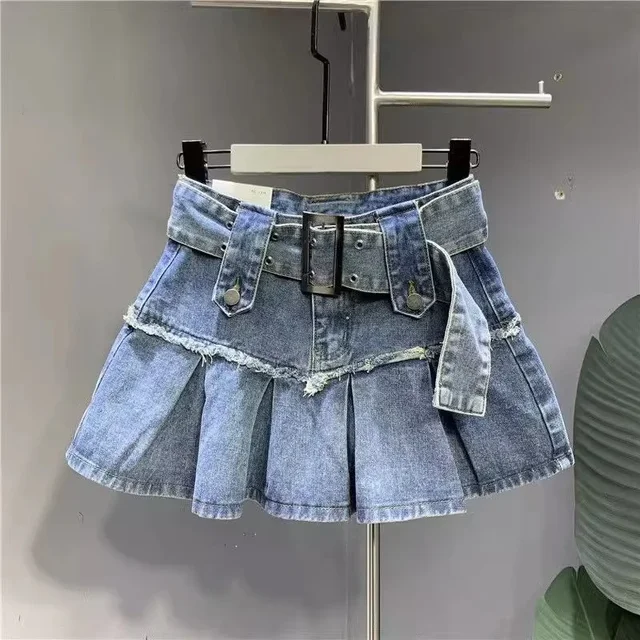 New Fashion Three Dimensional Strap Pocket Wash High Tooling Denim Skirt Women Y2K Summer Vintage Casual Joker A Skirt
