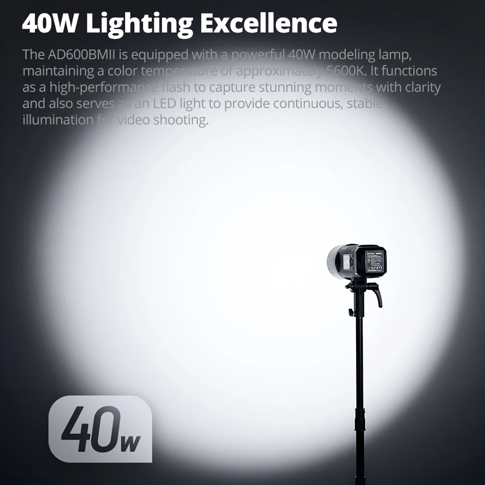 고독스 AD600BM II 고독스 AD600BMII 스트로브 플래시 600Ws 야외 플래시, 0.01-1.9초 재사용, 원터치 동기화, GN87 40W 모델링 램프