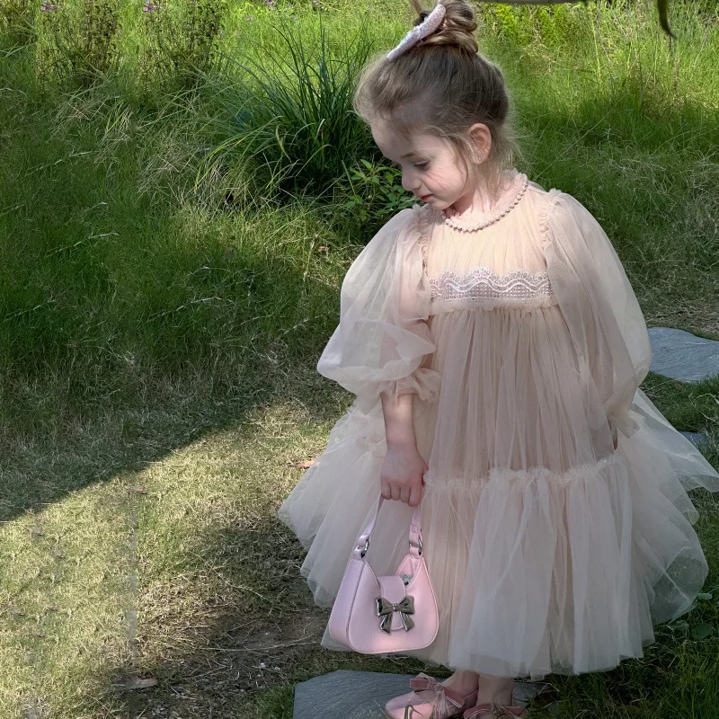 Girls Spring Lace Patchwork Tulle Princess Dress