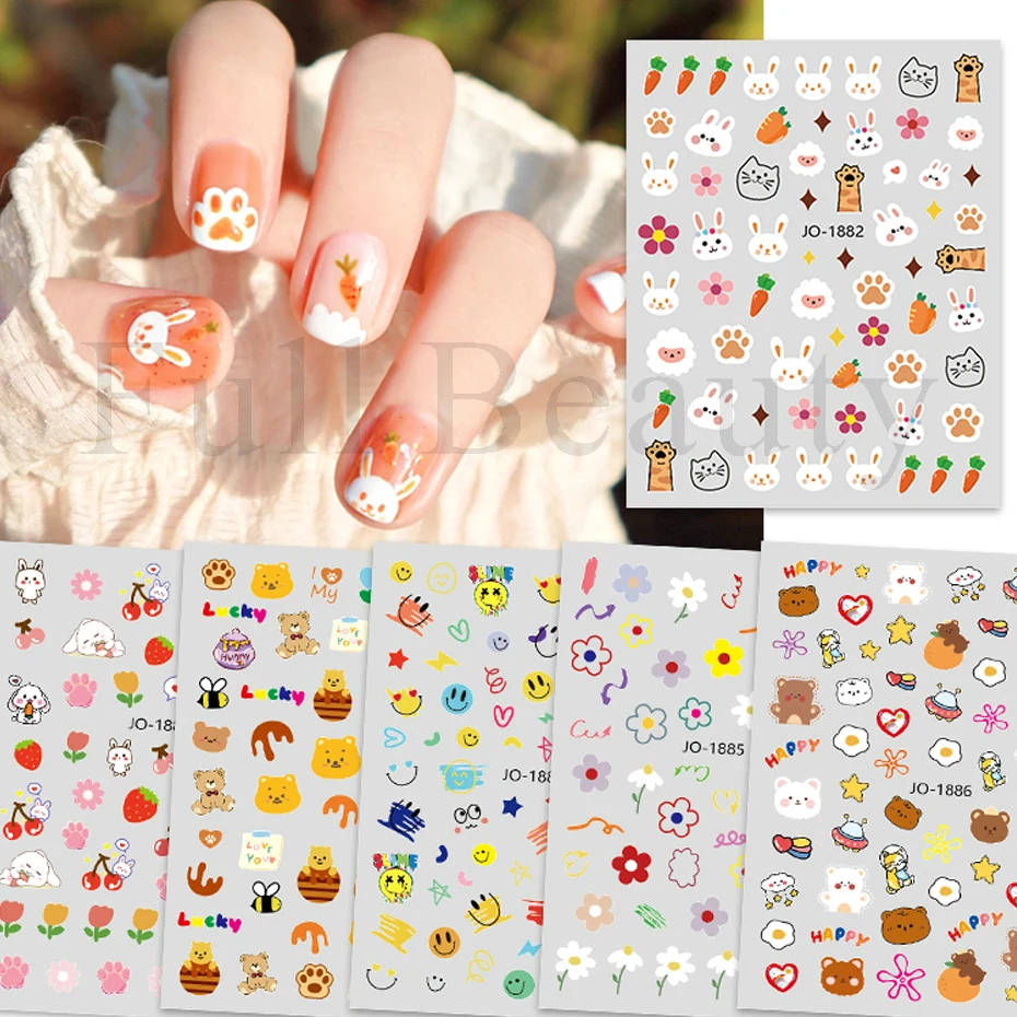 

Cute Cartoon 3D Stickers Nail Art Tattoos Summer Slider For Nails Girls Nail Polish Foil Decals Tips Nail Art Decorations JIJO