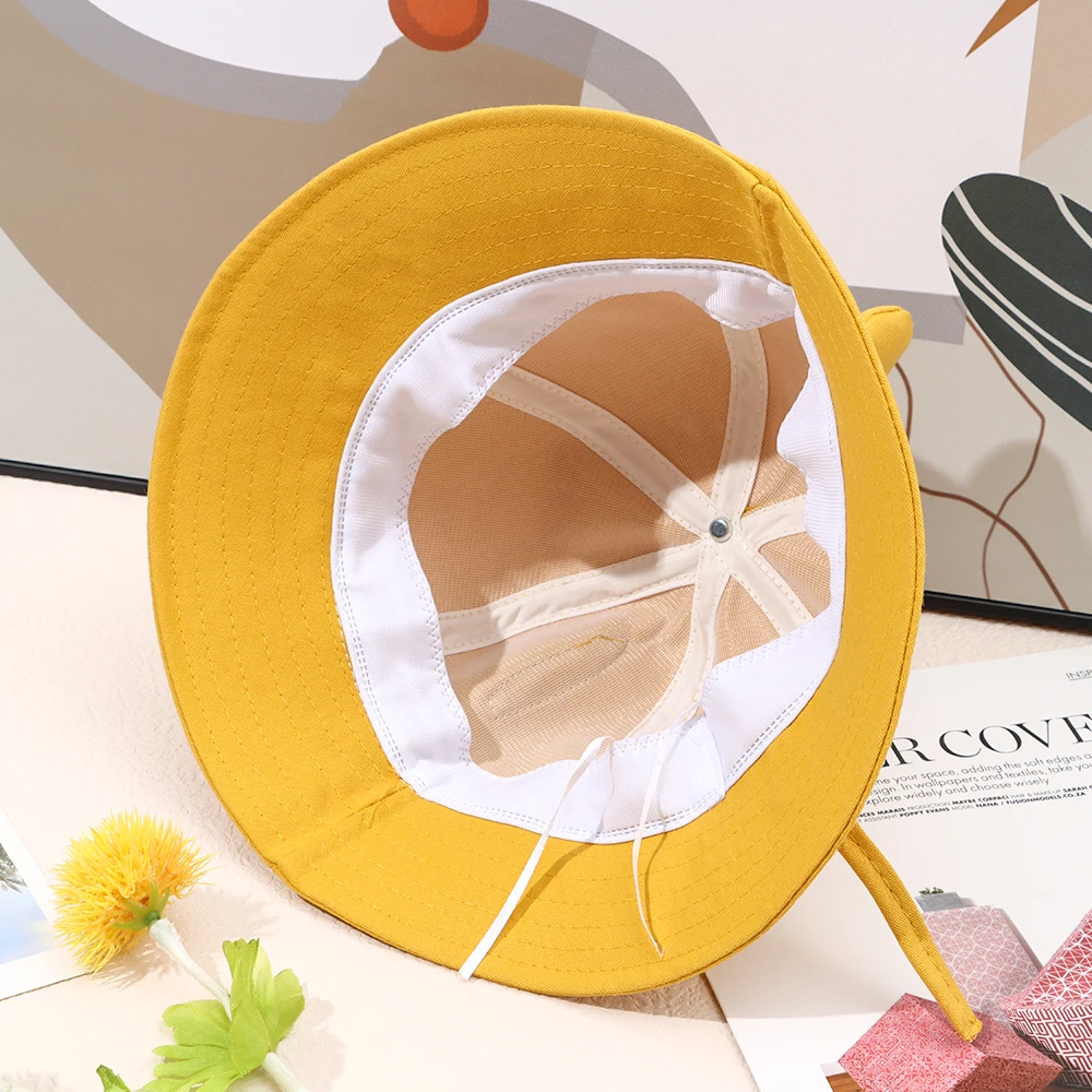 Women Cute Solid Color Cotton Bucket Hat Cute Cartoon Cat Ear Beach Hat Fisherman Sun Cap Kids Outdoor Travel