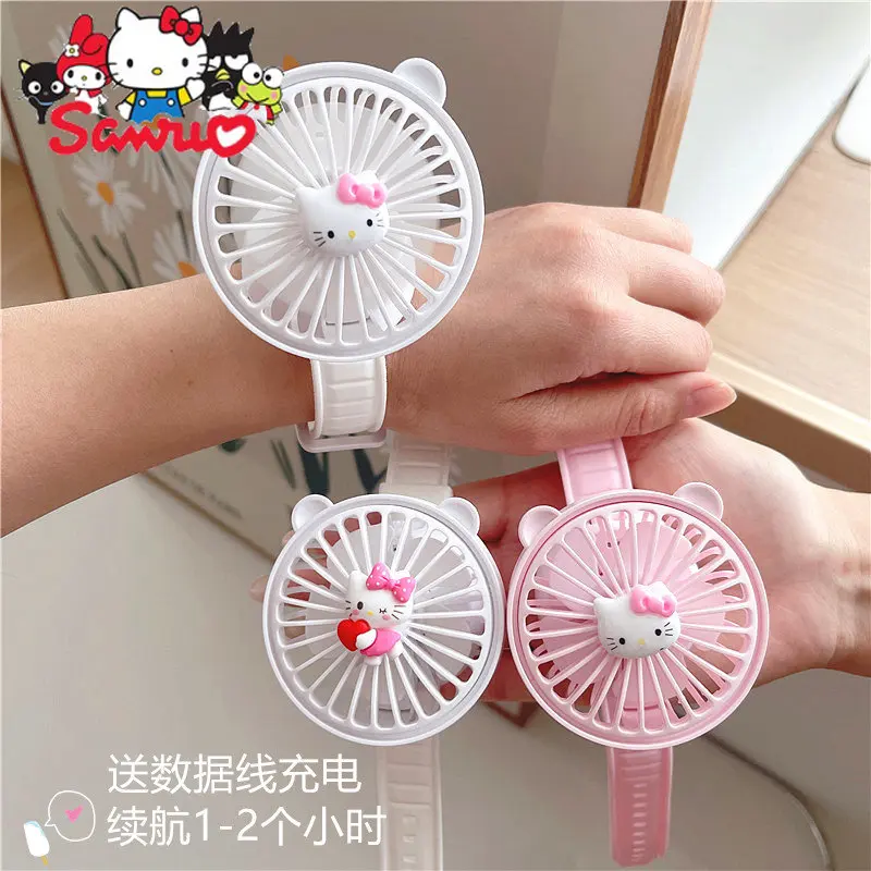 

Sanrio Melody Kuromi Hello Kitty Cinnamoroll Pochacco KT Cat Watch Fan USB Charging Mini Portable Handheld Fan Student Silent