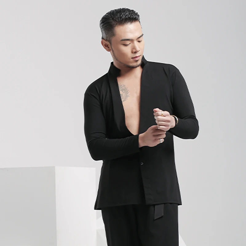 

Топы с длинным рукавом для латиноамериканских танцев для взрослых мужчин Танго танцевальная одежда ChaCha тренировочная одежда самба румба танцевальная одежда YS3330