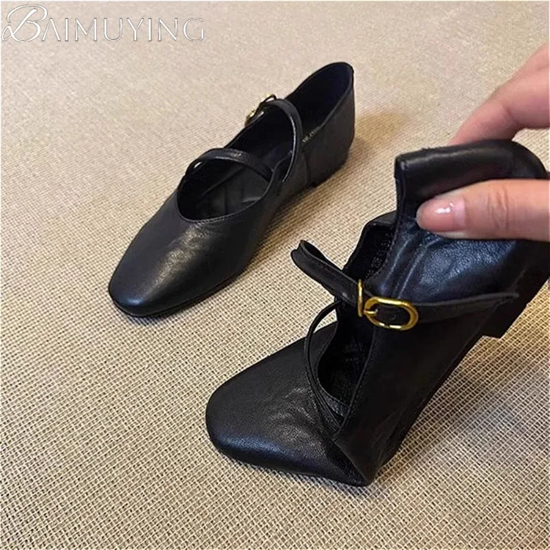 Flats Mary Jane Shoes Women Retro Sole Leather Ballet 2025 Spring Trend Dress Elegant Shoes Casual Shallow Comfort Zapatos Mujer 3