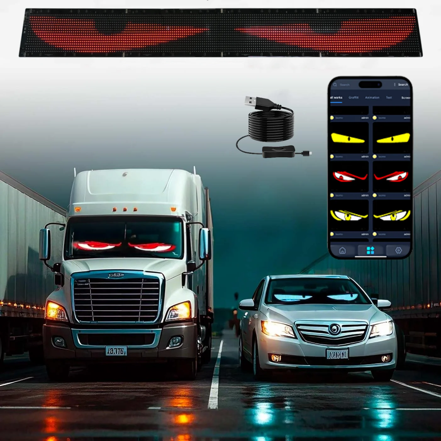 RGB Truck Eye Led Display Car Sign Animation, Led Matrix Panel ...