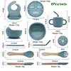Free Personalized Names Baby Feeding Set 6Pcs Silicone Sucker Bowl Plate Straw Cup Children's Dishes Set Newborn Gift BPA Free 2