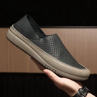 2024 New Summer Men's Shoes Plaid Hollow Breathable Casual Men's Shoes Slip-On Lazy Shoes Doudou Loaf Driving Shoes 1