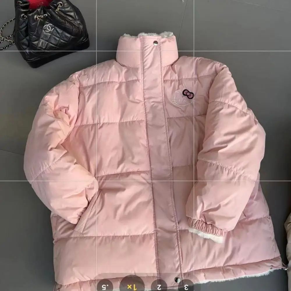 

Ins Hello Kitty Two-Sided Cotton-Padded Clothes Reversible Down Jacket Female Fleecing Intensification Coat Students Couple