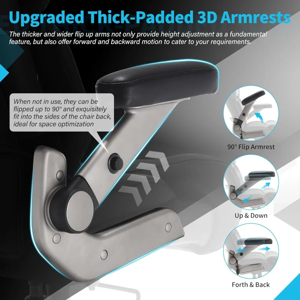 "sturdy ergonomic office chair for 700lbs capacity - adjustable headrest, lumbar support, 3d flip arms, large wheels, heavy duty