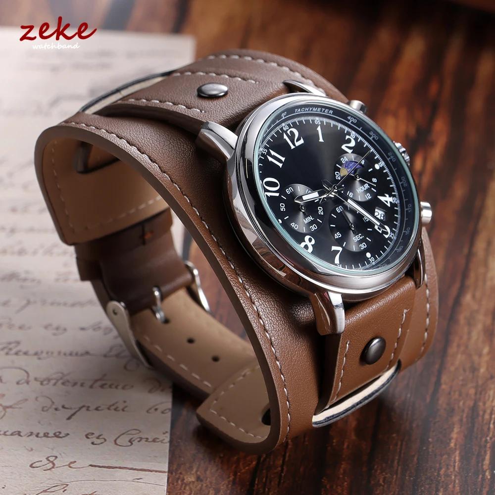 Vintage Cowhide Leather Watchband – Black & Brown Strap Wristband