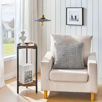 Tall Coffee Drink Table for Sofa Couch, Round End Table, Circle Wooden Accent Pedestal Table for Living Room, Bedroom 2