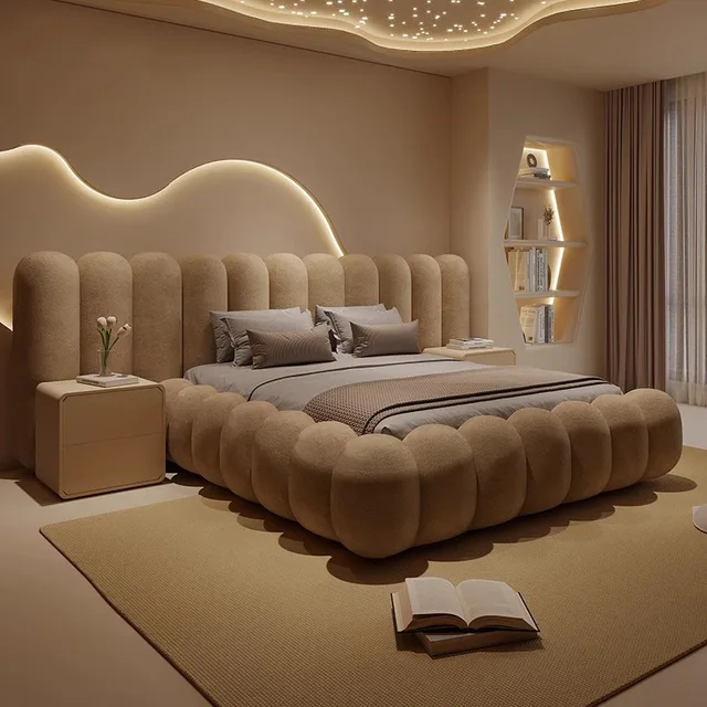 Cute Large Bed Comfortable Salon Lazy Sleeping Lounge Clear Sun Cream Hotel Wooden Bed Italian Beliche Lounge Suite Furniture 2
