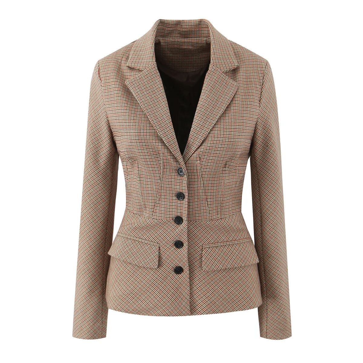 2 pieces 1 set Women Slim Boning Waist Removable Faux Fur Collar Houndstooth Plaid Blazer + High Waist A line Mini Skirt Suits