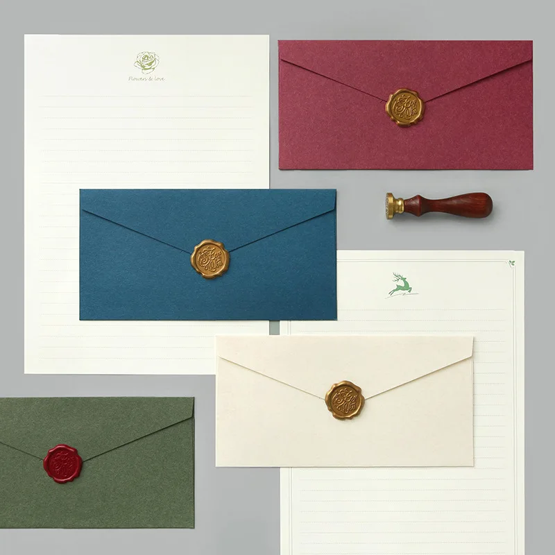 Kraft Paper Envelopes 50pcs/lot 22x11CM Kraft Paper Vintage Envelope Wax Seal For Wedding Invitations Greeting Cards Festival Blessing Letter Western