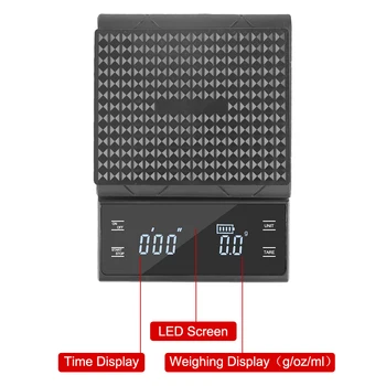 Display a LED ad alta precisione g/oz/ml Ricaricabile Tipo-C Timer automatico Elettronico 3KG/0.1g Bilancia digitale per caffè da cucina 1