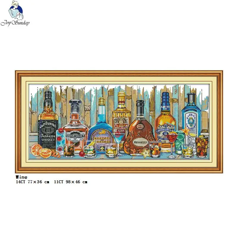 Wine and Bottle Collection Printed Cross Stitch Kits 14CT 11CT Count Canvas Fabric Needlework Embroidery DIY Home Kitchen Decor