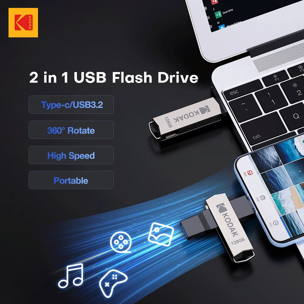 KODAK K273 Type-C USB3.2 Rotable USB Pen Drive 32GB 64GB 128GB 256GB Mobile Computer USB Flash Pen Drive 1 KODAK K273 Type-C USB3.2 Rotable USB Pen Drive 32GB 64GB 128GB 256GB Mobile Computer USB Flash Pen Drive 1
