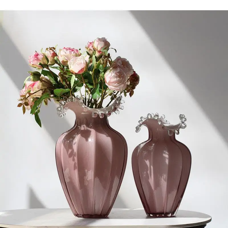 

Water Droplet Wave Glass Vase Decorative Flowers Arrangement Desk Decoration Pink Ripple Flower Pots Hydroponics Floral Vase