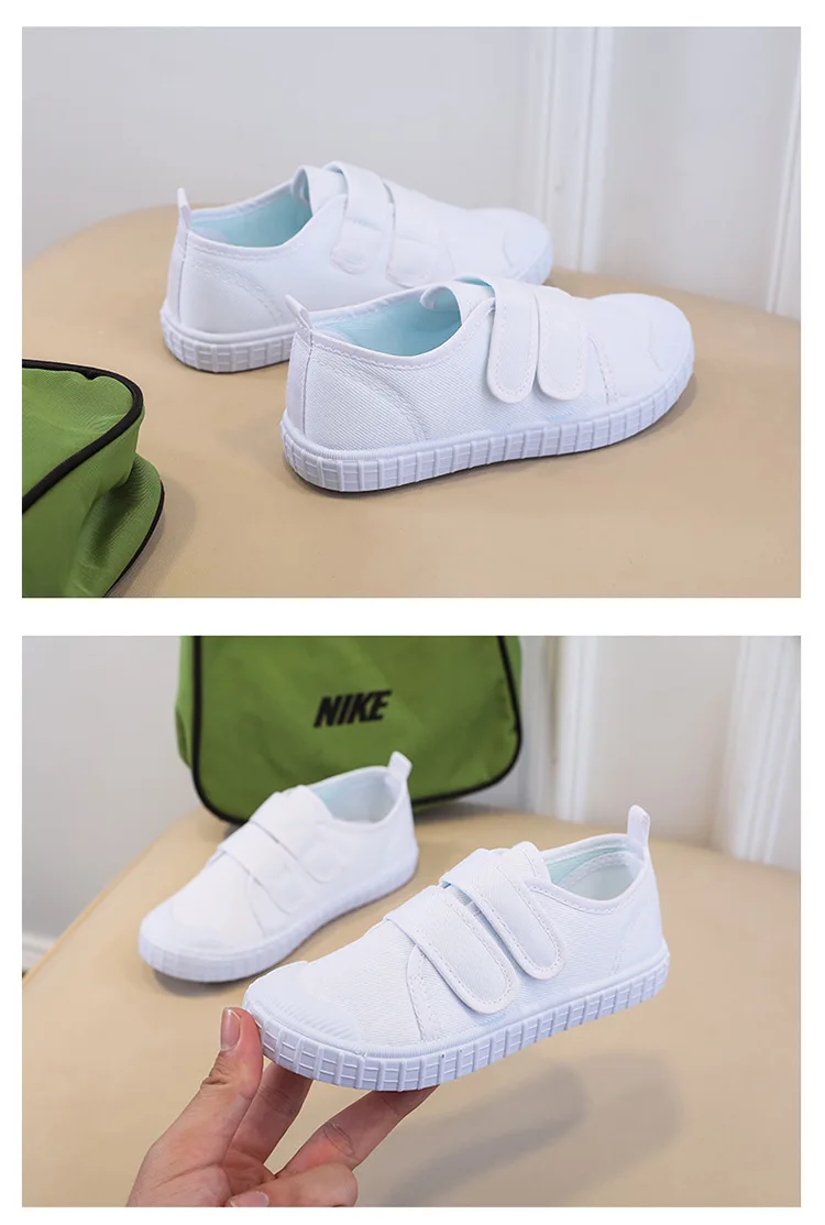 Children's white canvas shoes, light, comfortable Velcro 2