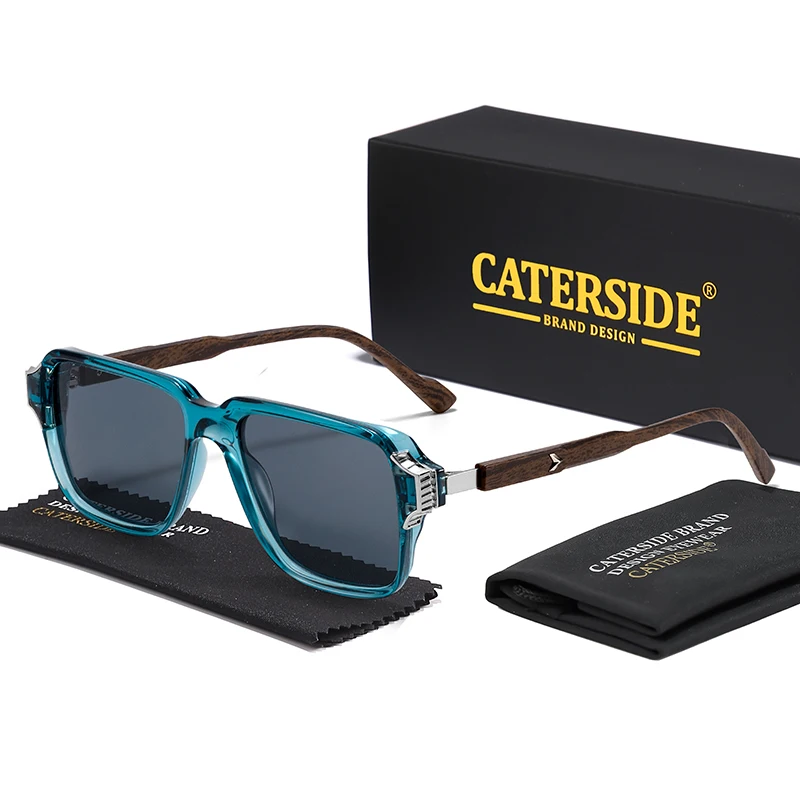 CATERSIDE Vintage Herren Polarisierte Sonnenbrille Quadratischer Rahmen Metalldekor Design Polycarbonat Sonnenbrille Damen Fahrbrille