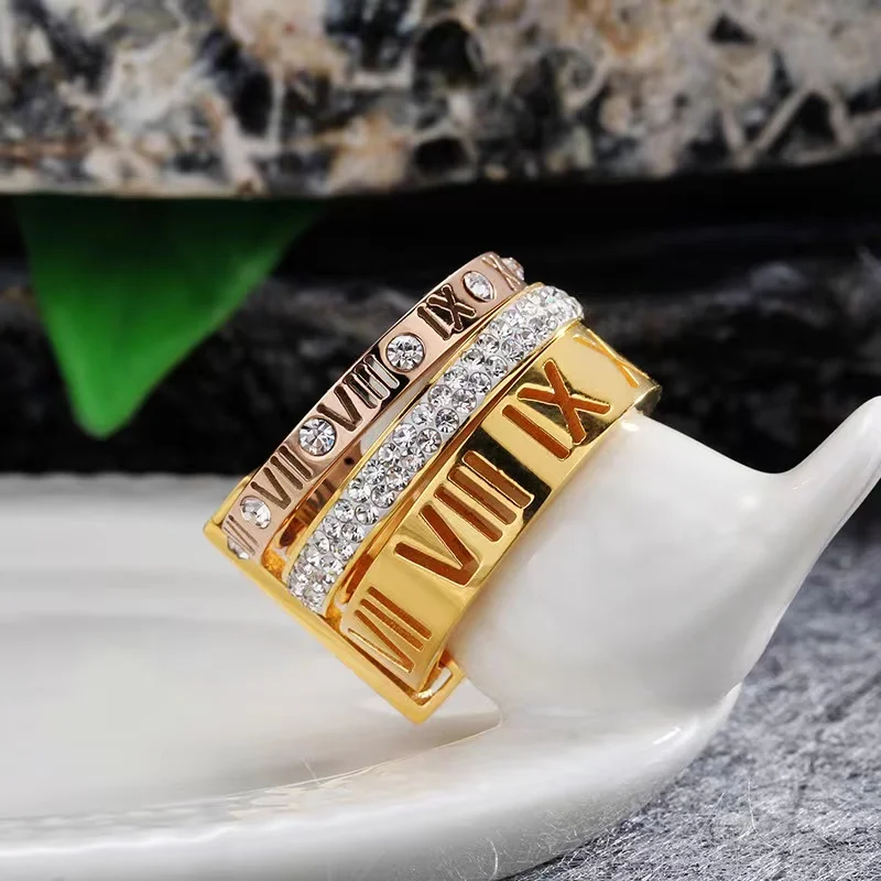 Wedding Rings Finger Rings Fashion Rings Gold Rings Luxury Rhinestone Rings For Women Stainless Steel Gold/Silver Color Roman Numerals Finger Rings Female Wedding Engagement