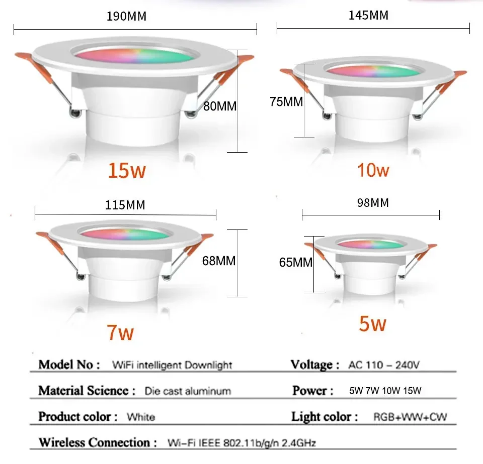 Description Picture 6 of itemWiFi Smart LED Downlight Zigbee Down Light 5W 7W 10W 15W Dimmable Round Spotlight Color Change Alexa Google Home Vocie Control