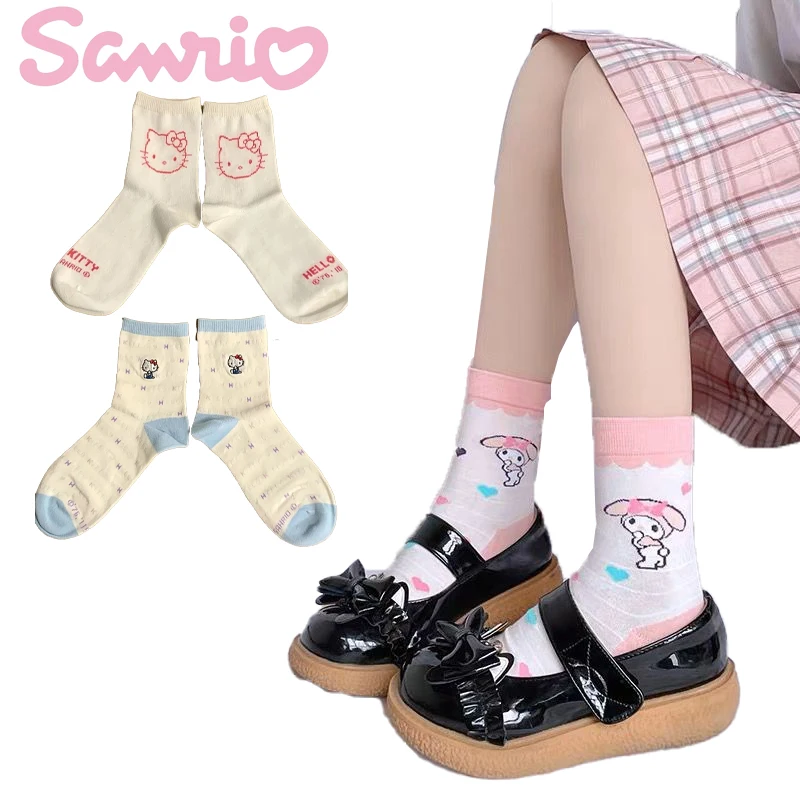 

Hello Kitty Kawaii Anime Sanrio My Melody Mid-Tube Socks Autumn Fashion Cartoon Student Stockings Cute Girls Home Warm Socks