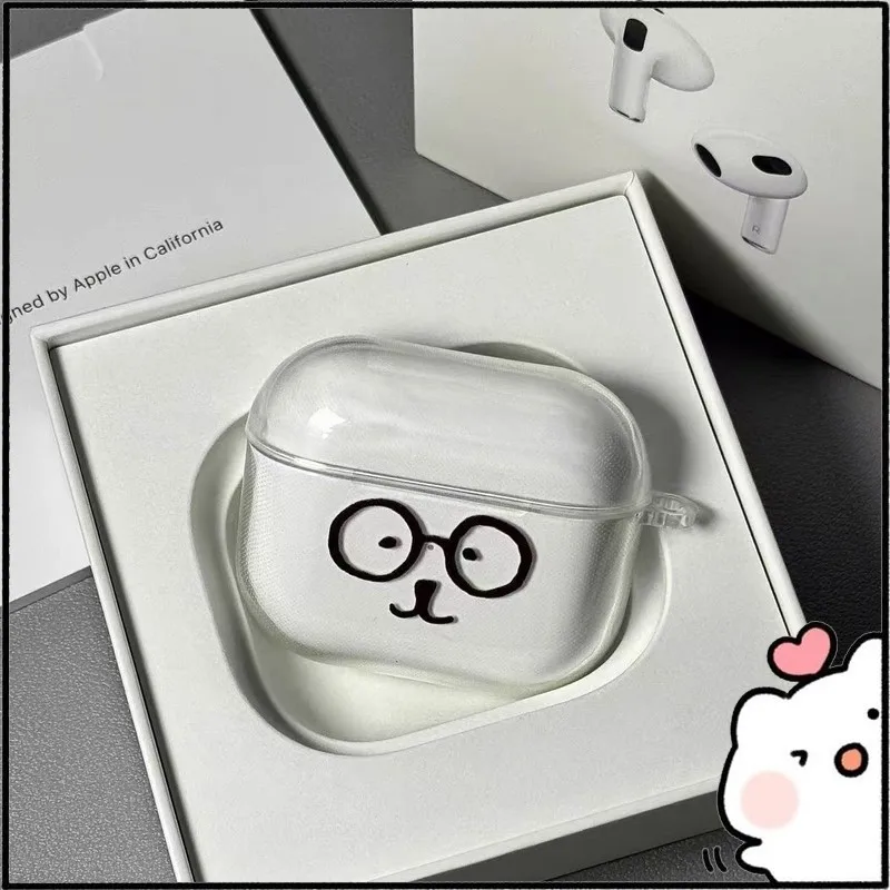 Adorable Cartoon Glasses Bear Clear Protective AirPods Case