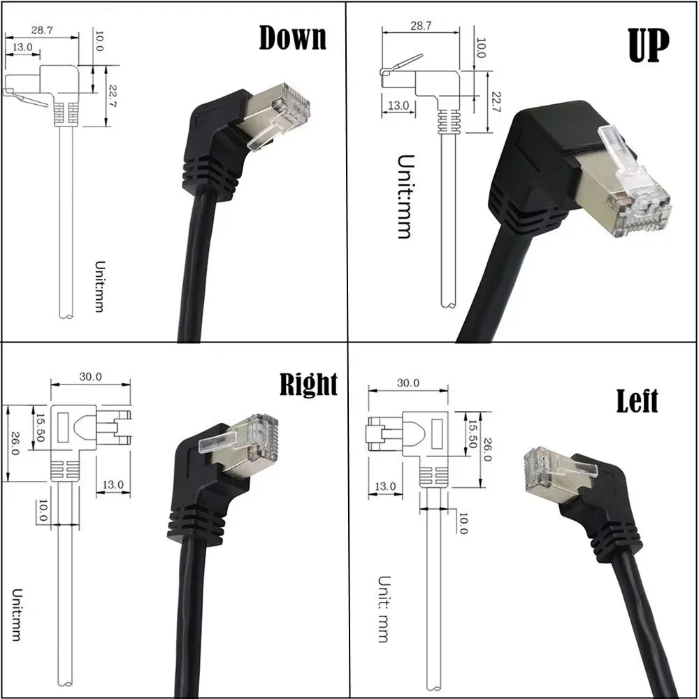90도 RJ45 네트워크 연장 케이블 (이어 및 나사 구멍 포함, 위아래, 좌우) Cat 5 케이블 커넥터
