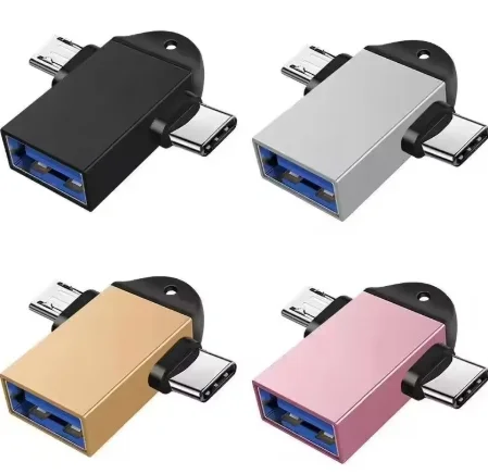 2-in-1 OTG 어댑터 USB-A 3.0 마스터-마이크로 USB-C 및 유형 C 수 커넥터 변환기(MacBook 휴대폰 데이터 전송용)