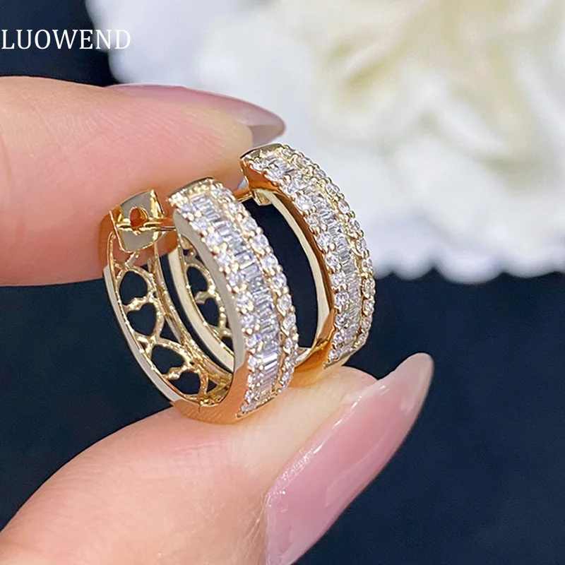 

LUOWEND 18K Yellow Gold Earrings Real Natural Diamonds 0.50 carat Hoop Earrings Fashion Shape Exquisite Party Jewelry for Women