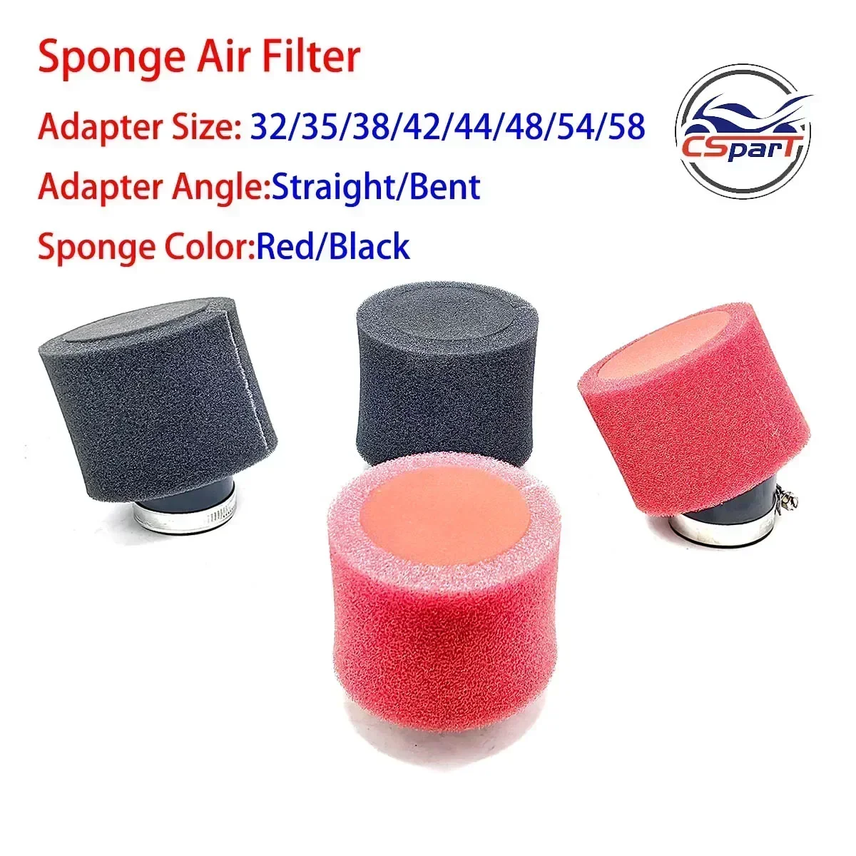 32mm 35mm 38mm 42mm 44mm 58mm straight Neck Foam Air Filter Sponge Cleaner Moped Scooter Dirt Pit Bike Motorcycle RED Kayo BSE air filters