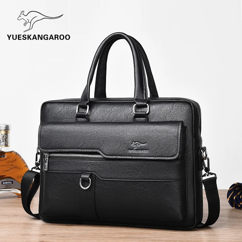 

Briefcase Men Business Handbag Vegan Leather 14 inch Laptop Bags Multifunction Male Shoulder bag Working Office Man Shoulder Bag
