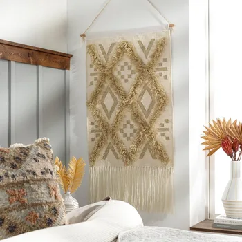 Coastal Farmhouse Khaki Tapestry Wall Hanging for Living Room, Bedroom, Office or Kitchen (48 1