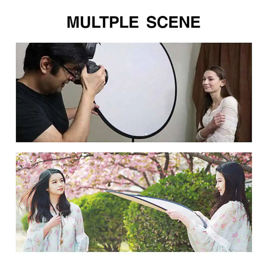 2 in 1 라운드 사진 반사판, 휴대용 접이식 실버 화이트 반사판 사진 스튜디오용
