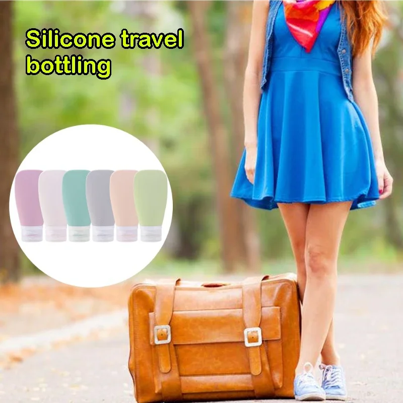 90ml travel silicone travel dispensing bottle flat cosmetic storage bottle wash and skin care product dispensing set