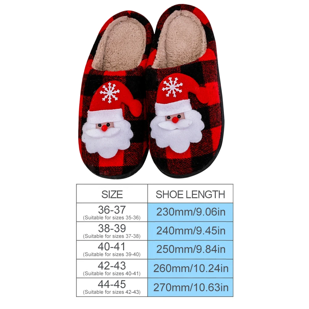 Christmas Fuzzy Indoor Slippers Cozy Santa Claus Fluffy Fur Anti Slip Plush Closed Toe Plaid for Winter