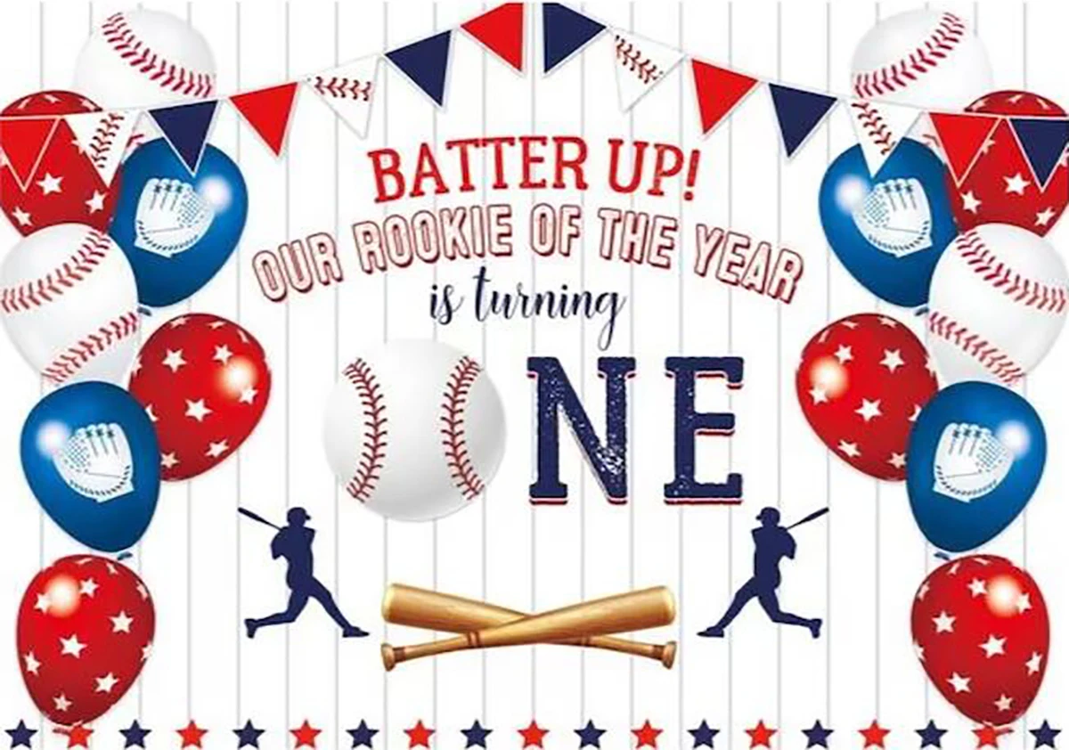 Baseball Boy Rookie Balloons Flag Baby Shower 1St Boy Birthday Background Party Photography Studio Background