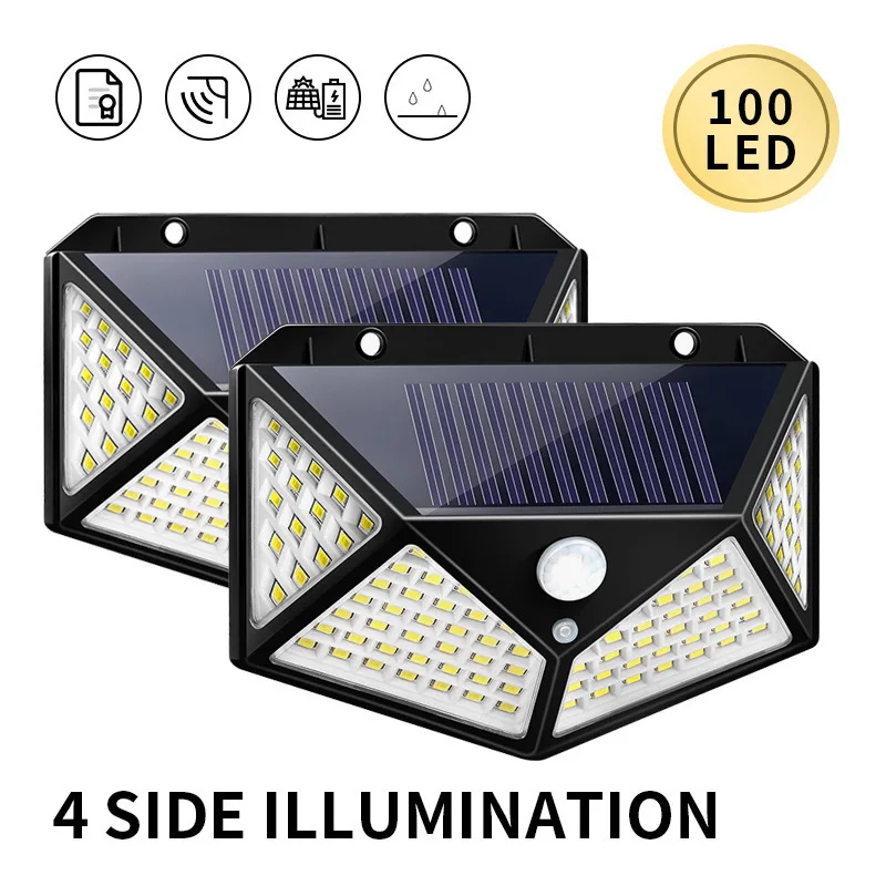 

100LED Solar Lights Outdoor Waterproof Solar Wall Lights for Garden Energy Saving Led Lights Human Body Induction Road Lights