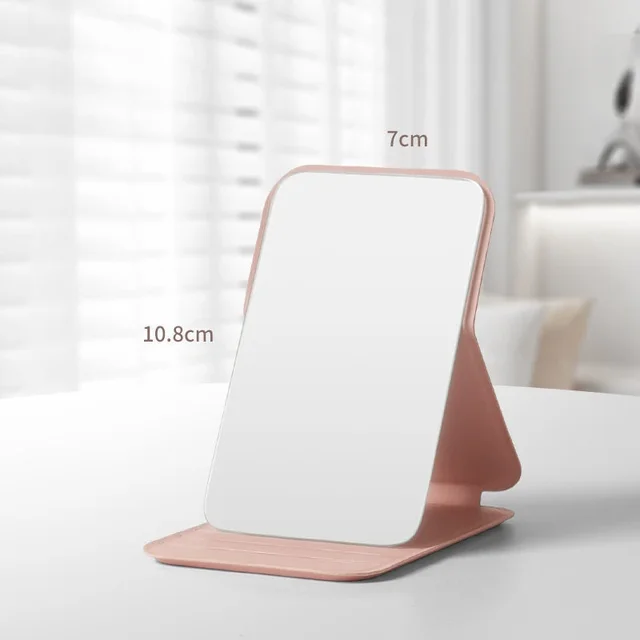 Miroir de maquillage de bureau en cuir PU solide, portable, simple, pliable, de poche, compact, mignon, pour étudiant 2