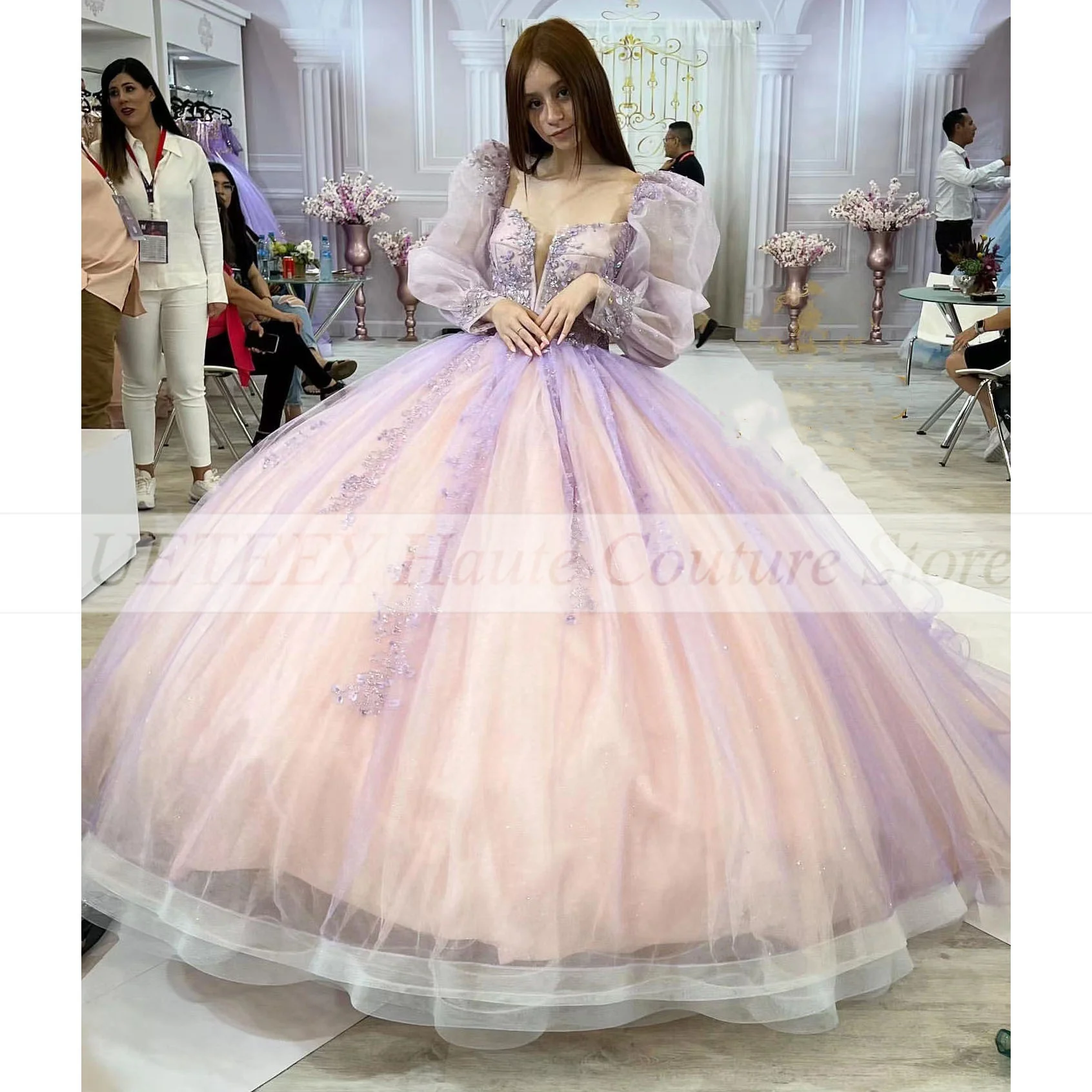 

New Light Purple Quinceanera Dresses Ball Gown For 16 Girl Appliques Backless Long Sleeve Graduation Prom Dress 15 Vestidos