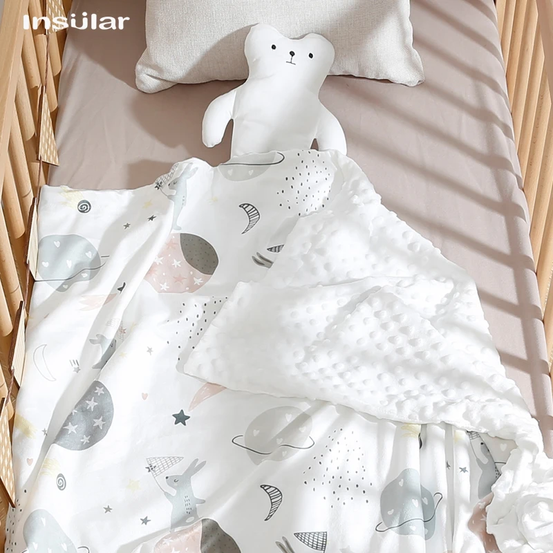Muslin Baby Blankets Warm Embossed Flannel Thermal Soft Stroller Sleep Cover Cartoon Infant Bedding Swaddle Wrap Kids Bath Towel
